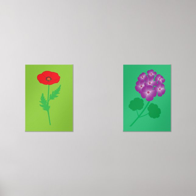 Poppy and Geranium Flowers Wall Art Sets (Front)