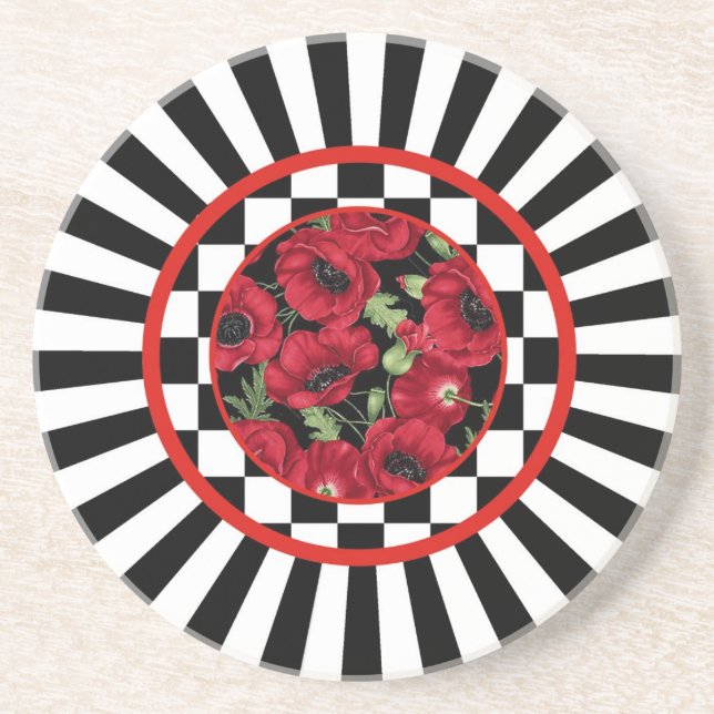 Poppy and Jester Check Sandstone Coaster (Front)