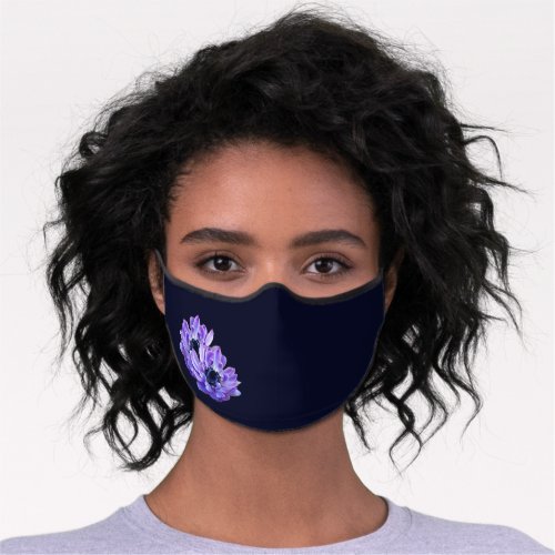 Poppy Anemone Flowers on Deep Blue Background Premium Face Mask