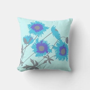 Poppy aqua, blue, purple grey throw pillow