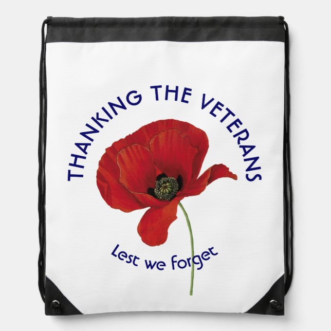 Poppy | Armistice | Remembrance | Veterans Day Drawstring Bag (Front)
