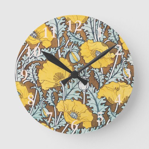Poppy Art Illustration Flower Nouveau  Round Clock