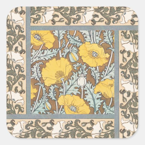 Poppy Art Illustration Flower Nouveau  Square Sticker