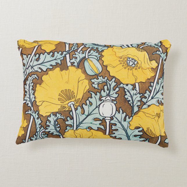 poppy art illustration yellow flower accent pillow (Back)