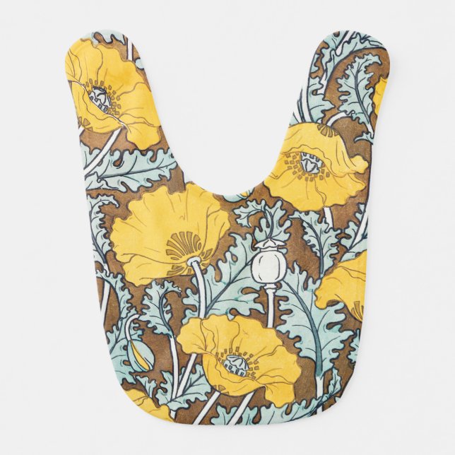 poppy art illustration yellow flower baby bib (Front)