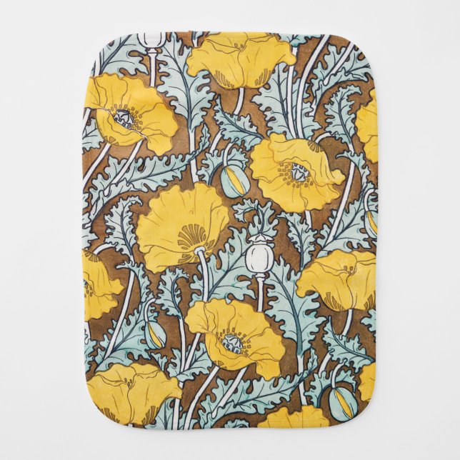 poppy art illustration yellow flower baby burp cloth (Front)