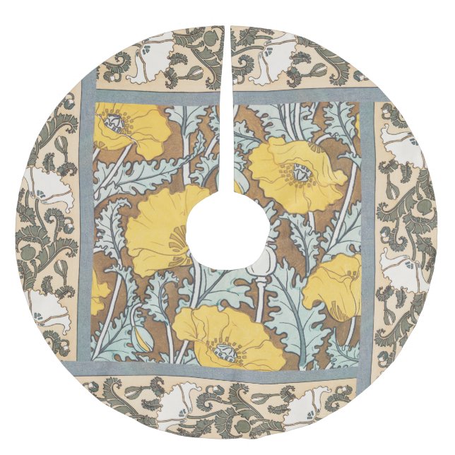 poppy art illustration yellow flower brushed polyester tree skirt (Front)