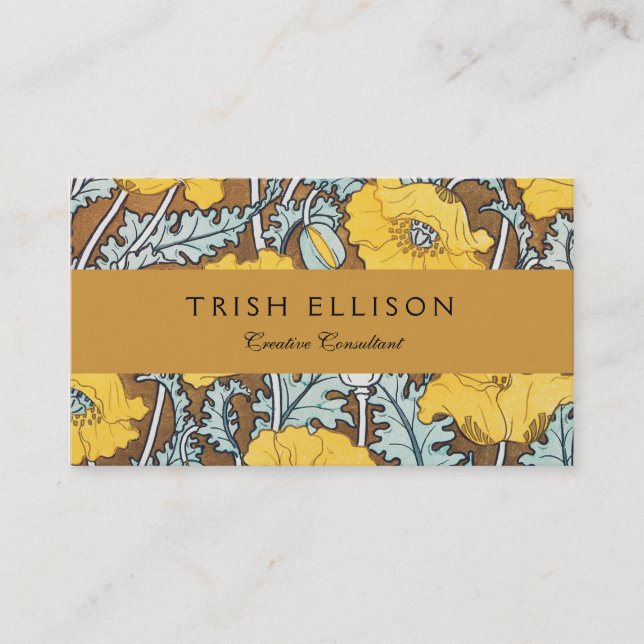poppy art illustration yellow flower business card (Front)