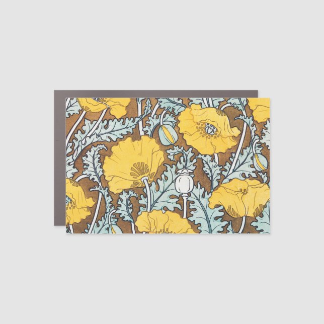 poppy art illustration yellow flower car magnet (Front)
