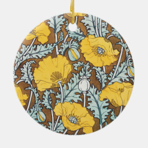 poppy art illustration yellow flower ceramic ornament
