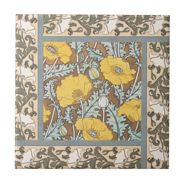 poppy art illustration yellow flower ceramic tile (Front)