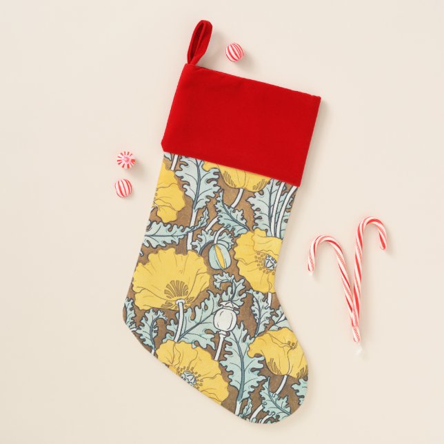 poppy art illustration yellow flower christmas stocking (Front)