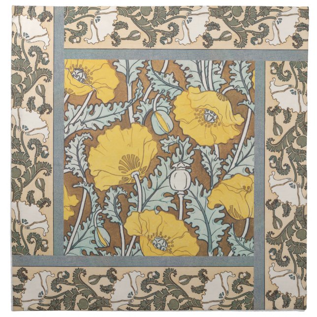 poppy art illustration yellow flower cloth napkin (Front)