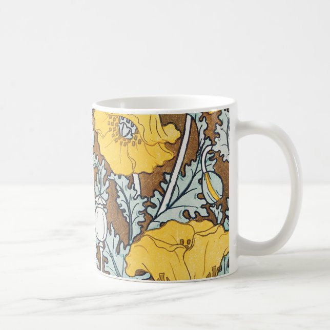 poppy art illustration yellow flower coffee mug (Right)