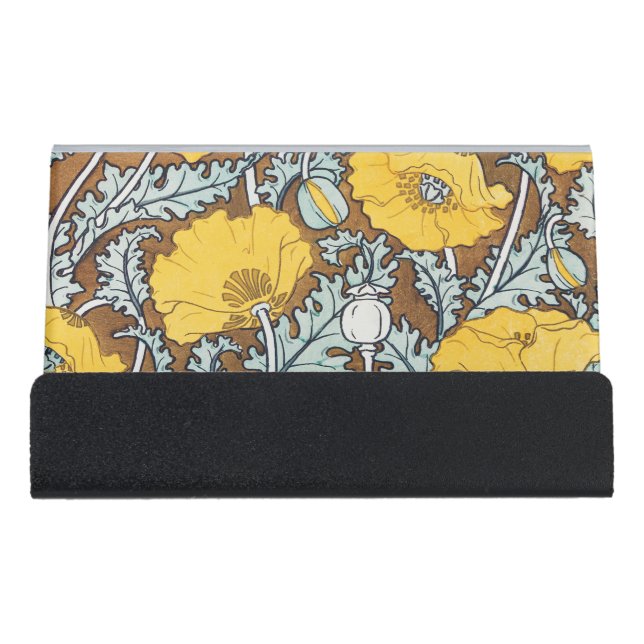 poppy art illustration yellow flower desk business card holder (Front)