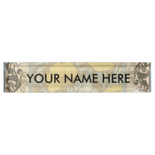 poppy art illustration yellow flower desk name plate