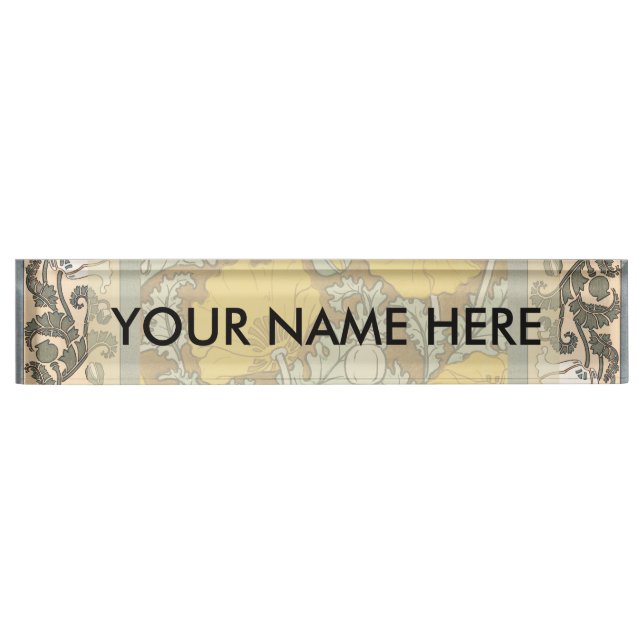poppy art illustration yellow flower desk name plate (Front)