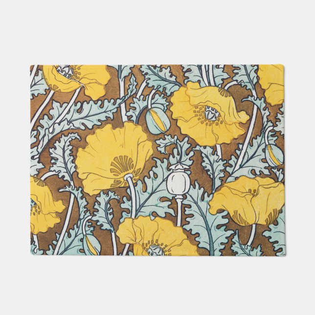 poppy art illustration yellow flower doormat (Front)