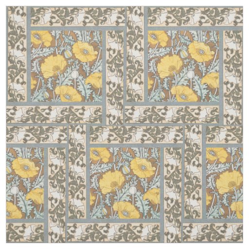 poppy art illustration yellow flower fabric
