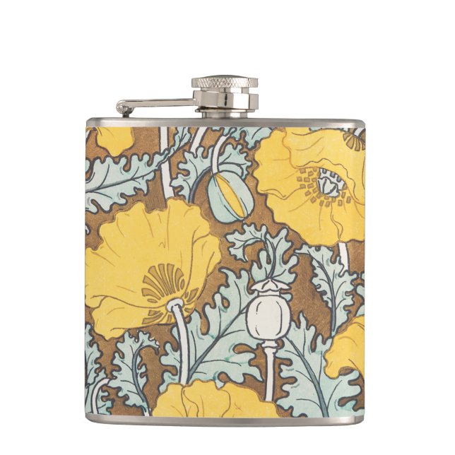 poppy art illustration yellow flower flask (Front)