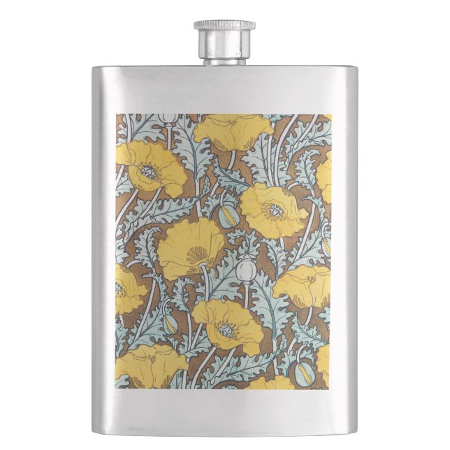 poppy art illustration yellow flower flask (Front)