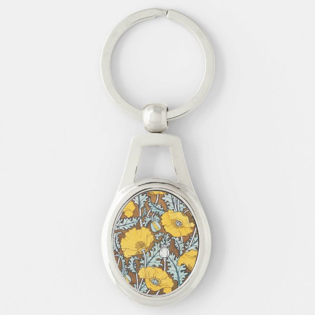 poppy art illustration yellow flower keychain (Front)