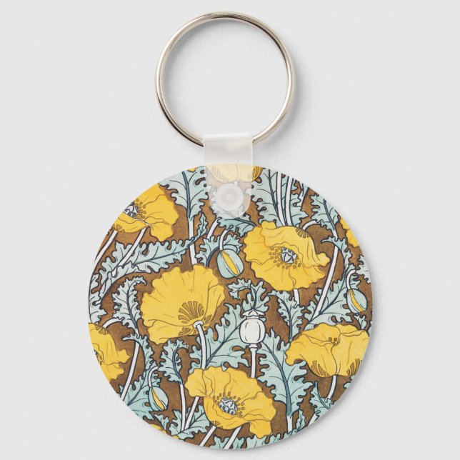 poppy art illustration yellow flower keychain (Front)