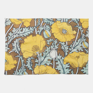 poppy art illustration yellow flower kitchen towel