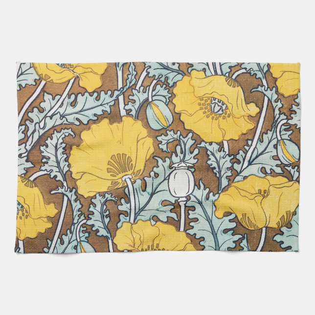 poppy art illustration yellow flower kitchen towel (Horizontal)