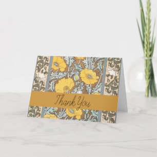 poppy art illustration yellow flower letterpress thank you card