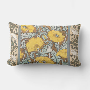 poppy art illustration yellow flower lumbar pillow