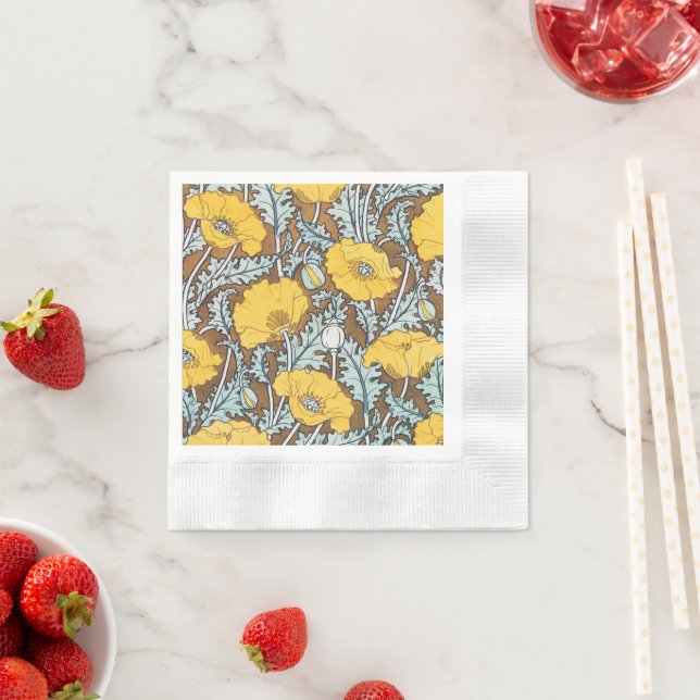 poppy art illustration yellow flower napkins (Insitu)