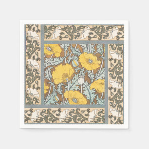 poppy art illustration yellow flower napkins