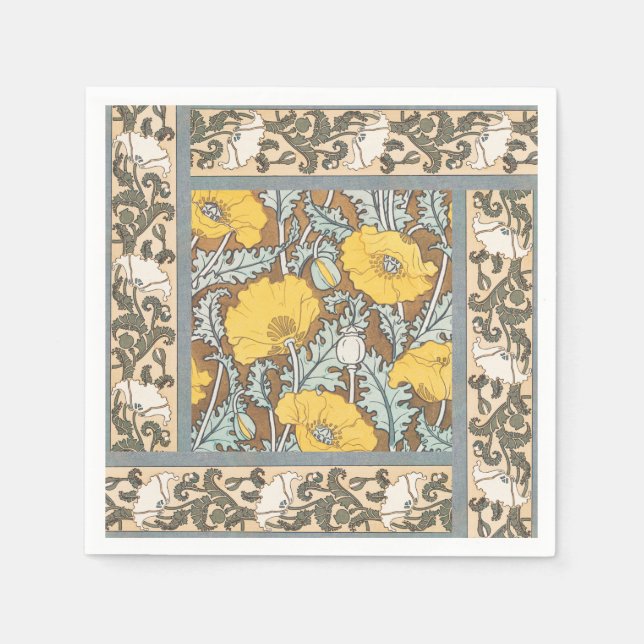 poppy art illustration yellow flower napkins (Front)