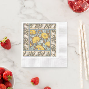 poppy art illustration yellow flower napkins