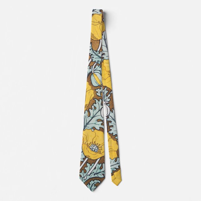 poppy art illustration yellow flower neck tie (Front)