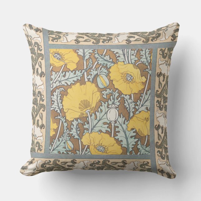 poppy art illustration yellow flower outdoor pillow (Front)