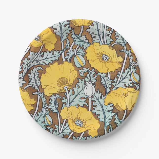 poppy art illustration yellow flower paper plates (Front)