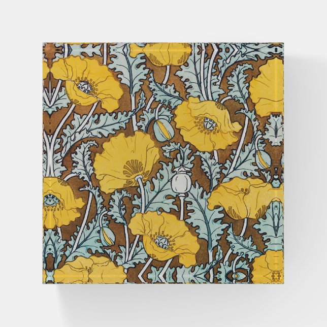 poppy art illustration yellow flower paperweight (Front)