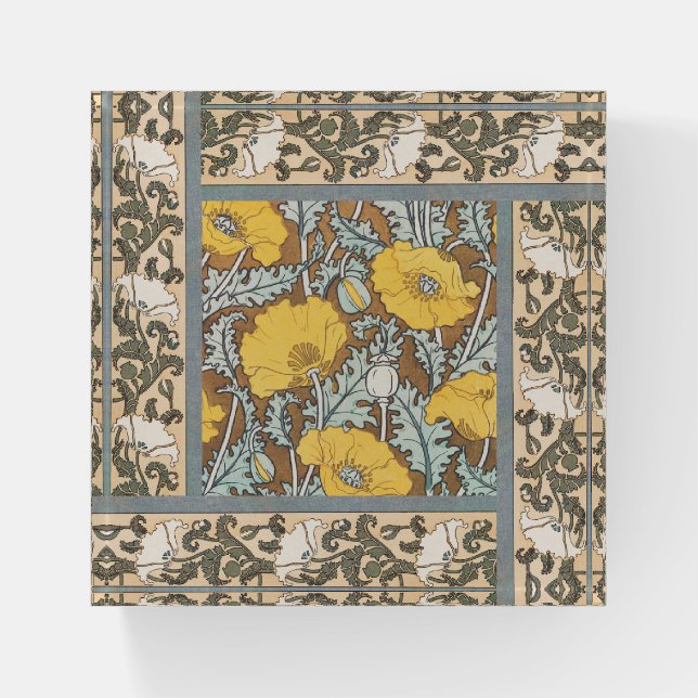 poppy art illustration yellow flower paperweight (Front)