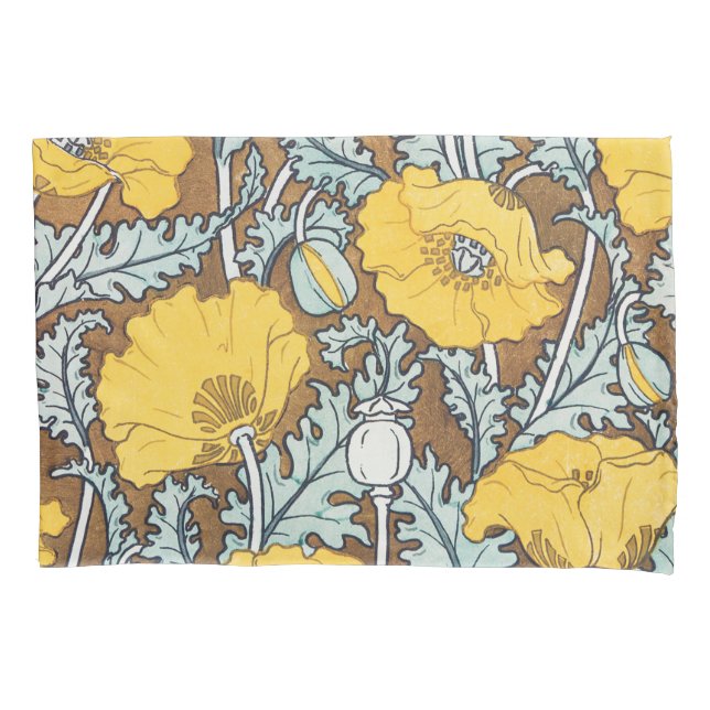 poppy art illustration yellow flower pillow case (Front)