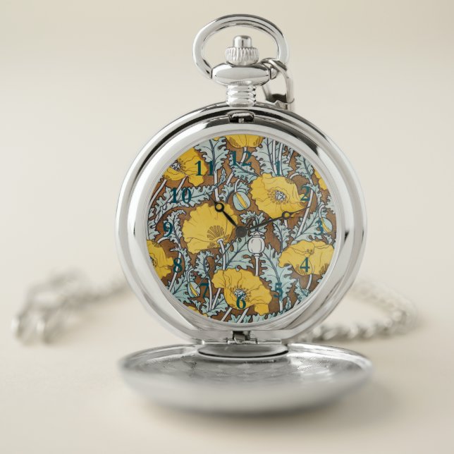 poppy art illustration yellow flower pocket watch (Inside)