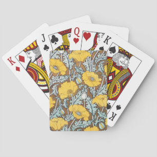 poppy art illustration yellow flower poker cards
