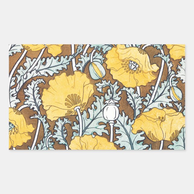 poppy art illustration yellow flower rectangular sticker (Front)