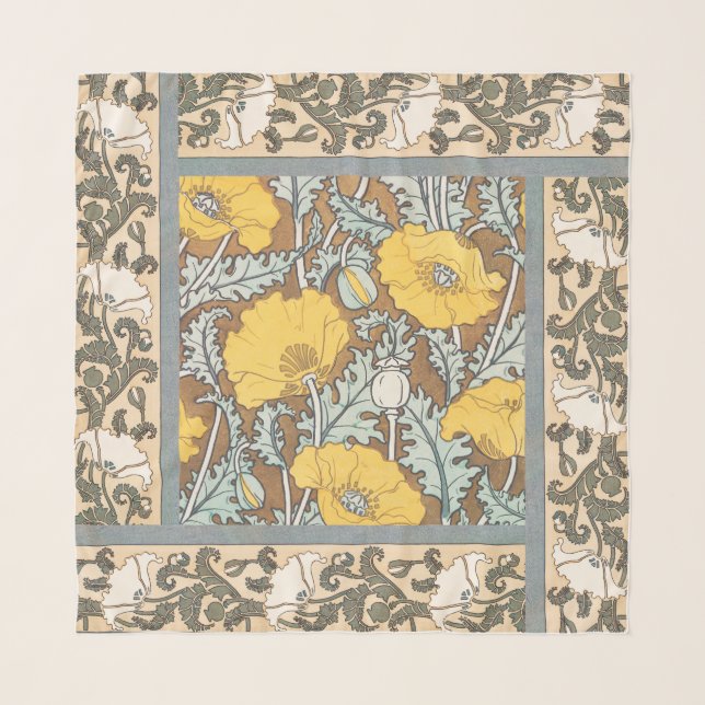 poppy art illustration yellow flower scarf (Front)