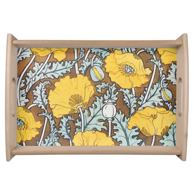 poppy art illustration yellow flower serving tray (Front)