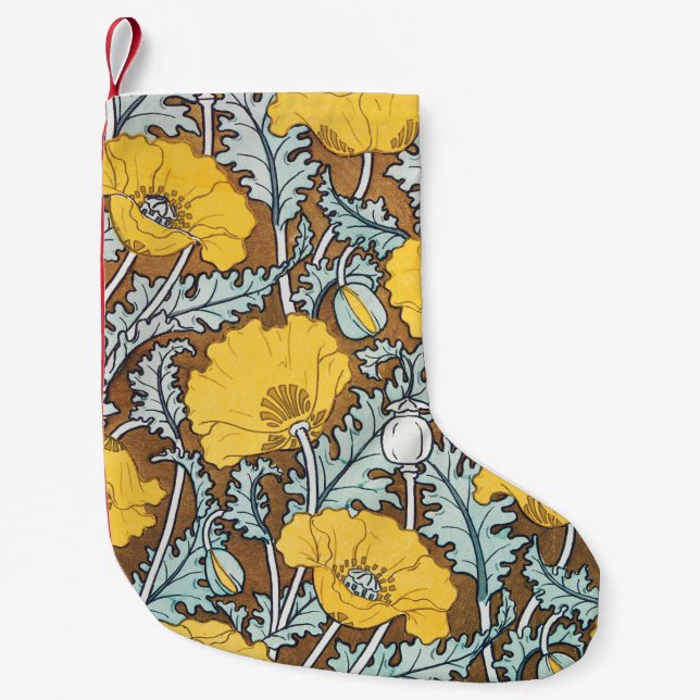 poppy art illustration yellow flower small christmas stocking (Front)