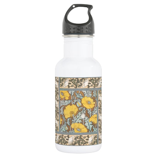 poppy art illustration yellow flower stainless steel water bottle (Front)