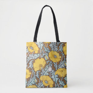 poppy art illustration yellow flower tote bag