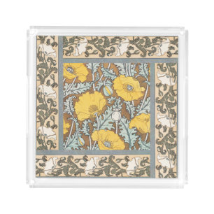 Poppy Art Nouveau Illustration Yellow Flower Acrylic Tray